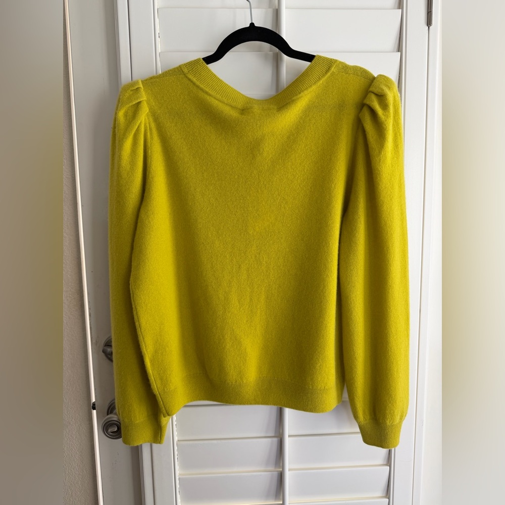 NWT Antonio Melani 100% Cashmere Sweater - Citron - XL - Puff Sleeve Crewneck - Picture 2 of 10